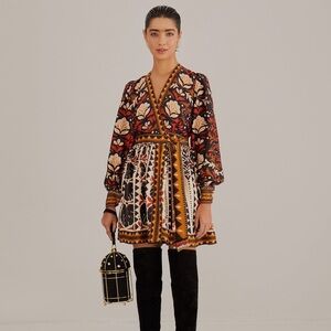 FARM Rio | Multicolor Tapestry Garden V Neck Mini Dress